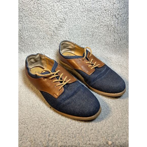 GH Bass Womens Dixie Saddle Shoes Oxfords Flats Denim Brown Trim Laces Up Sz 10M - Picture 1 of 14